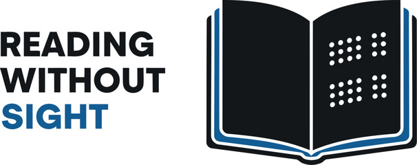 Braille reading without sight educational icon representing accessibility and inclusive learning for visually impaired individuals, promoting literacy, knowledge, and support for the blind community.