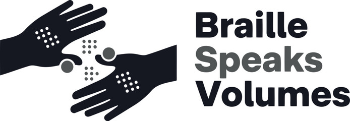 Braille speaks volumes concept with hands illustrating tactile reading for visually impaired individuals, symbolizing communication, accessibility, and inclusivity in modern society.