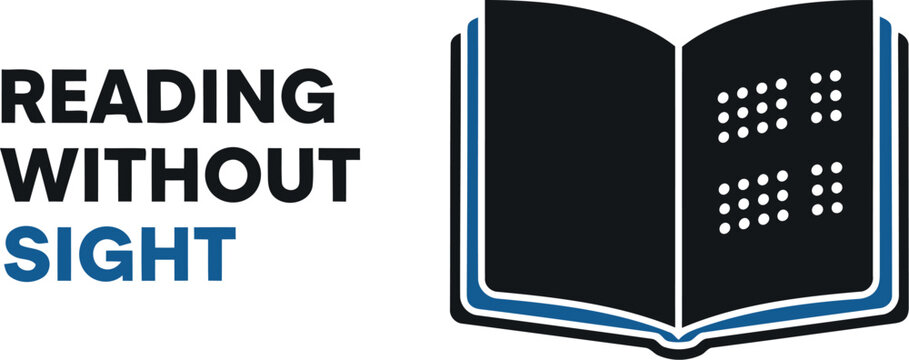 Braille reading without sight educational icon representing accessibility and inclusive learning for visually impaired individuals, promoting literacy, knowledge, and support for the blind community.