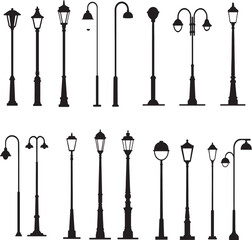 Vintage and Modern Street Lamp Silhouette Set &ndash; Black Streetlight Vector Collection