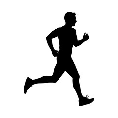 silhouette of a man jogging against a white background