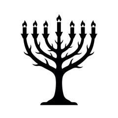 Menorah with Seven Candles Silhouette.