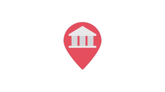 A red map pin with a building icon, indicating a specific location associated with a structure or facility.