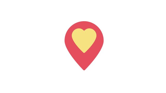 Heart icon placed on a red map pin, symbolizing a favorite location or point of interest.
