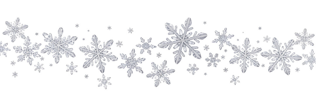Winter snowflakes background border design, decorative snowflake element for holiday season design 