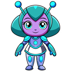 Adorable Cartoon Alien Girl with Glowing Antennas, Cute Sci-Fi Character Illustration