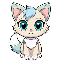 Cute Cartoon Cat Girl Character with Fluffy Ears &ndash; Adorable Big-Eyed Anime Style Illustration