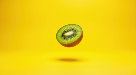 Naklejka premium A close up of a kiwi fruit flying through the air food background