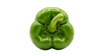 Isolated single verdant bell pepper with stem on a plain setting view on transparent background