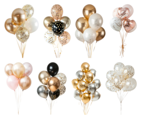 PNG Elegant festive balloon arrangements, element set on transparent background