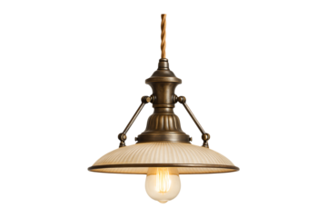 Antique Metal Pendant Lamp with Warm Light Isolated on a Transparent Background