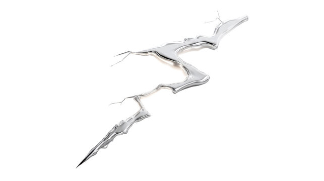 Liquid metal splash forming a dynamic crack shape with glowing interior, perfect for conveying impact, disruption, or fluid motion in futuristic and abstract visuals. - Powered by Adobe