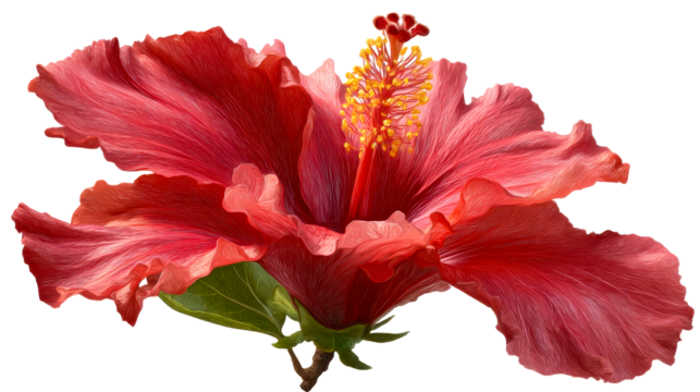 Vibrant red hibiscus flower with detailed petals and stamens, perfect for nature and floral themed projects and decoration.