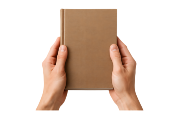 Cozy Hardcover Book Held Gently by Two Hands Isolated on a Transparent Background