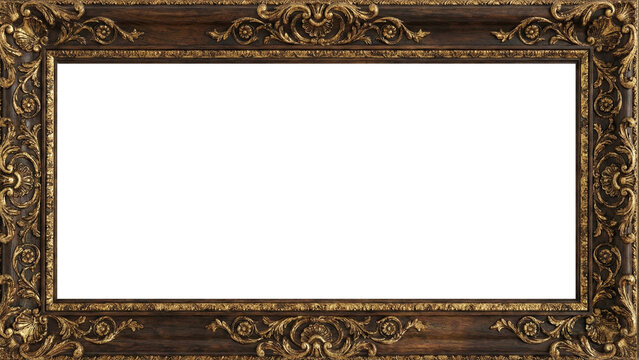 Antique gold frame isolated PNG - Oil Paint Frame Art Galler Style - museum art frame