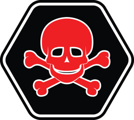 Skull and crossbones icon symbol on perfect for Unsuitable materials. evil looking horror skull. clean background. Death symbol, danger or poison icon. vector, tattoo, halloween, poisonous, deadly