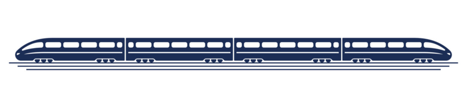 High-speed passenger train. Colored silhouette. Side view. Vector simple flat graphic illustration. Isolated object on a white background.