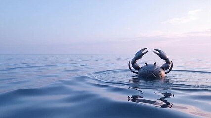 Crab emerges from calming blue ocean in stunning underwater footage, perfect for nature documentaries or relaxing coastal scenes in travel promotions