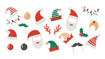 Charming collection of festive Christmas and New Year holiday flat design elements, perfect for seasonal celebrations and greeting cards