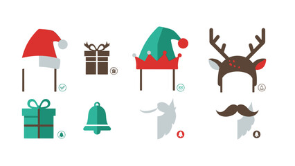 Charming flat design vector elements for festive holiday celebrations, ideal for creative seasonal projects and digital photo fun