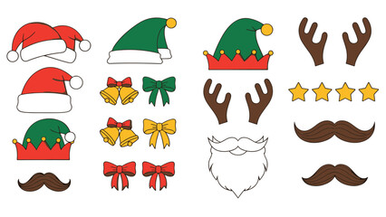 Festive vector illustration set featuring essential Christmas and holiday costume accessories for joyful celebrations