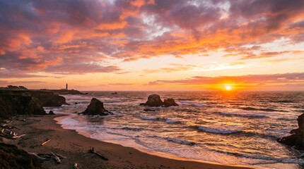 Naklejka premium sunset over the ocean