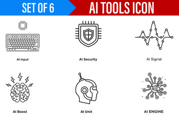 Ai tools icon set ai input security signal boost unit engine keyboard chip brain shield lightning antenna