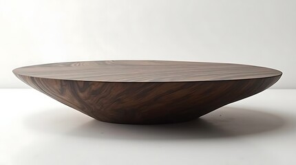 Photorealistic studio photograph: Minimalist, organic coffee table with a smooth, rich earthy brown tabletop, highlighting the unique texture and elegance of the compressed mycelium material.