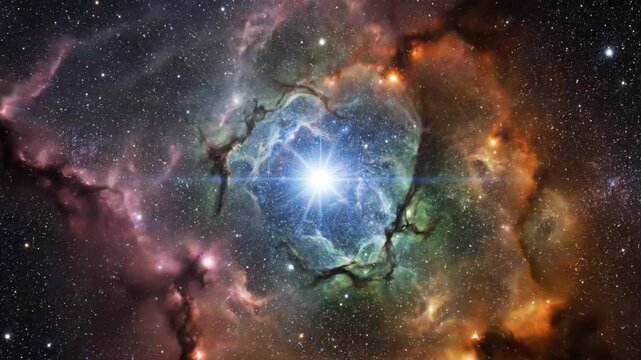 Stunning cosmic nebula glowing with vibrant colors and light in vast expanse of deep space, perfect for science, astronomy, or futuristic themes