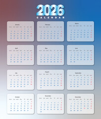 Calendar 2026 vector file with print-ready