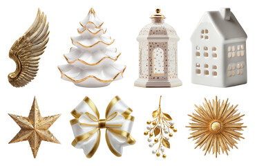 Fototapeta premium PNG Elegant gold white holiday decorations, element set on transparent background