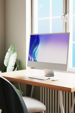 Abstract 3D waves on computer screen desktop setup