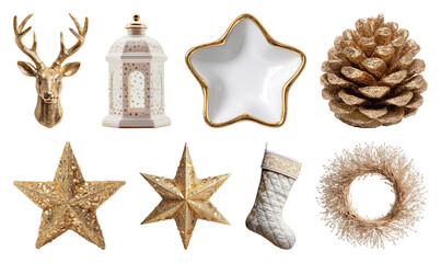 Fototapeta premium PNG Elegant gold holiday decorations collection, element set on transparent background