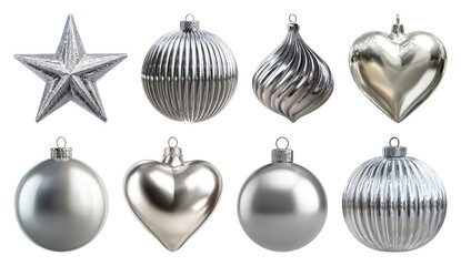 PNG Elegant metallic Christmas ornaments collection, element set on transparent background