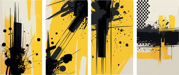 &ldquo;Yellow Black Grunge Abstract Background Set &ndash; Urban Paint Splatter Vector Textures&rdquo;