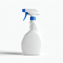 White Plastic Cleaning Spray Bottle Mockup with Blue Trigger and Cap on Neutral Background
