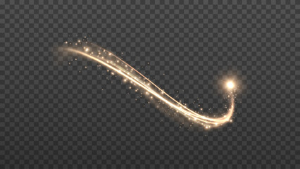 festive golden wind, isolated on a transparent background. A golden comet with sparkling stars and dust. © Ihor Nemynushchyi