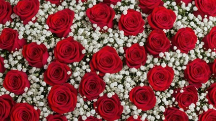 Abundant Red Roses and White Baby's Breath Flower Arrangement floral arrangement flower pattern