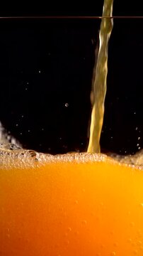 Slow Motion Fanta Cocktail With Orange Juice and Soda Poured in Glass at 1000 Fps