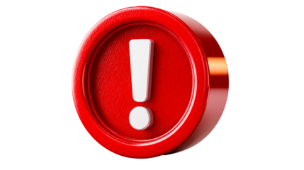 Red warning symbol with white exclamation mark for alert messages and notifications, representing danger or important information for a user interface or application.