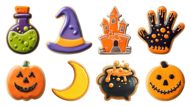PNG Colorful Halloween-themed cookie designs, element set on transparent background - Powered by Adobe