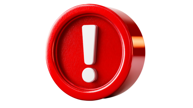Red warning symbol with white exclamation mark for alert messages and notifications, representing danger or important information for a user interface or application.