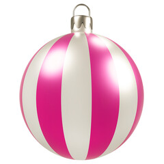 3D Pink and White Striped Christmas Ball Ornament