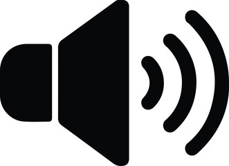 Black speaker icon with sound waves on white background