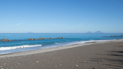 View of Isole Eolie in norther coast of Sicily