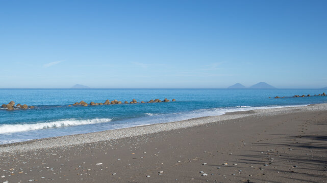 View of Isole Eolie in norther coast of Sicily