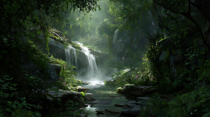 A hidden waterfall in the middle of a dense green jungle (1)