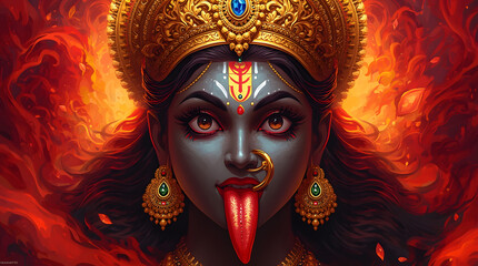 The image is an illustration of the Hindu goddess Kali.