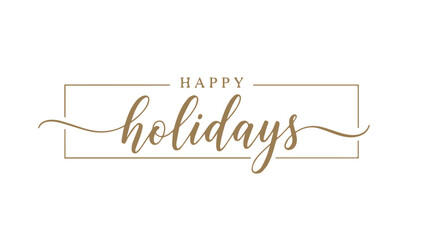 Elegant 'Happy Holidays' text within a sophisticated golden rectangular frame, perfect for greeting cards and seasonal decorations
