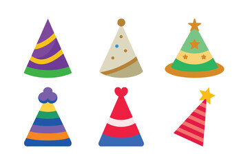 Colorful Flat Party Cone Hats Collection with Patterns